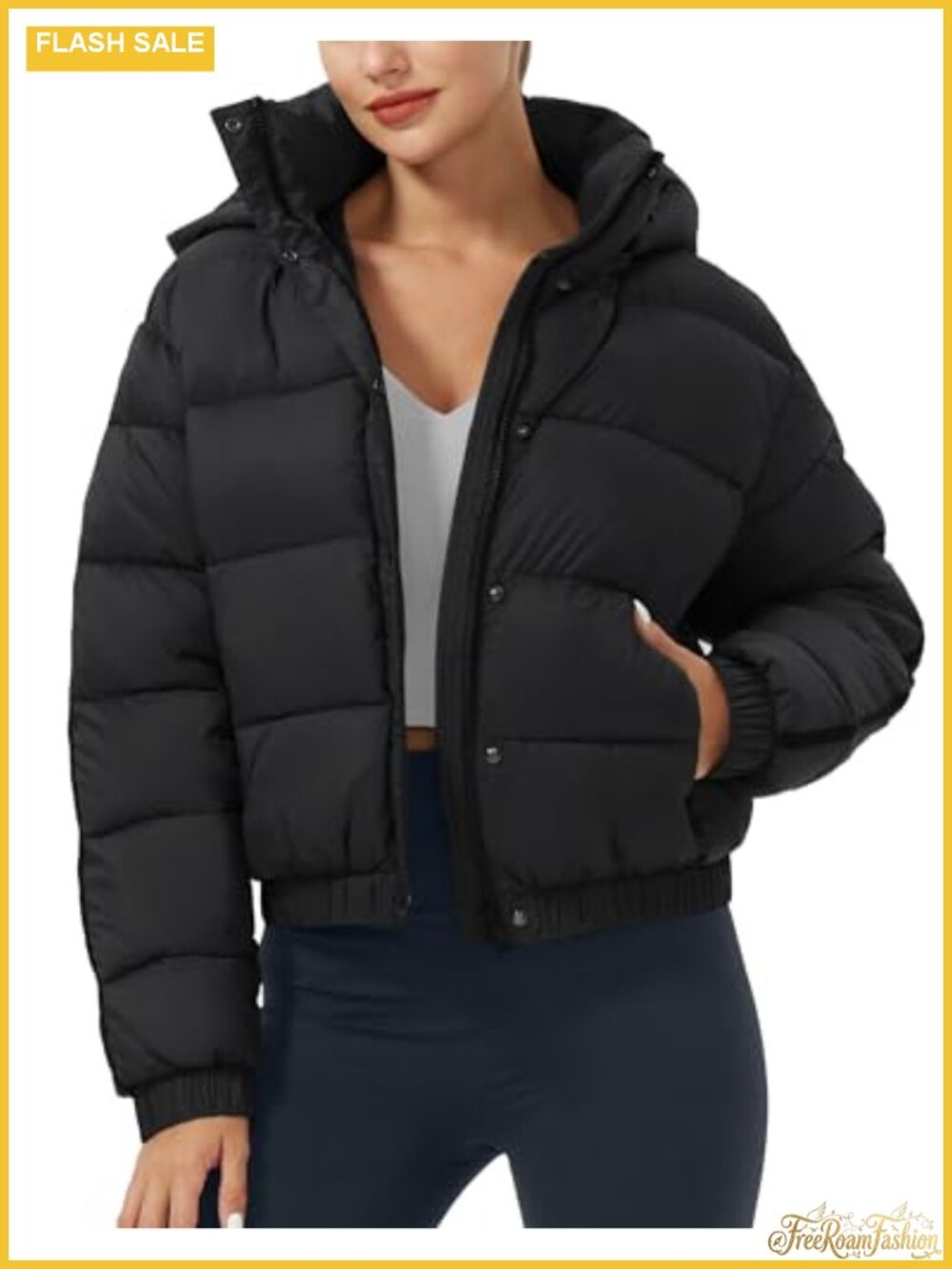 Women's Cropped Puffer Jacket Hooded Waterproof Quilted Winter Coat